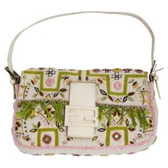 Fendi Embroidered Cloth Baguette Handbag