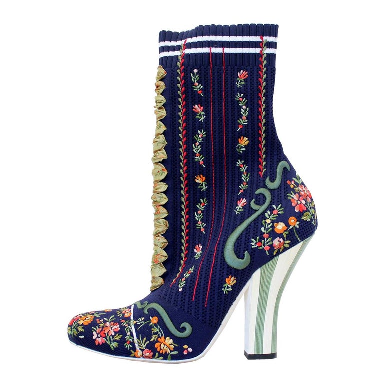 Fendi Embroidered Sock Ankle Boots 40 at 1stDibs