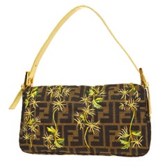 Fendi Embroidered Zucca Baguette Handbag Brown Gold 97872