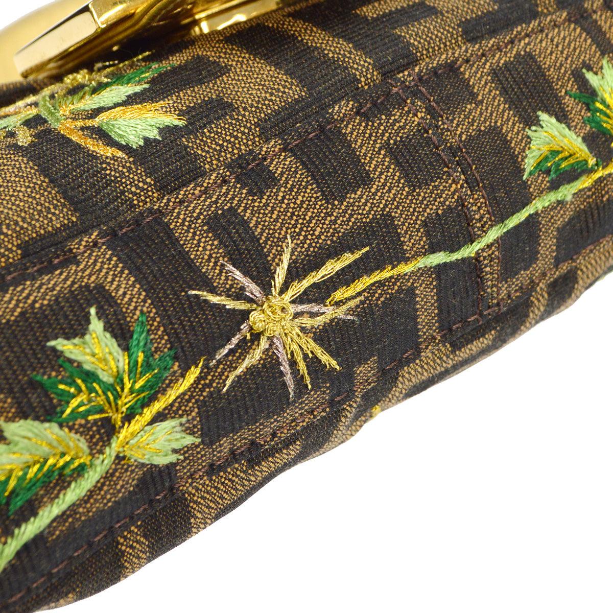 Fendi Embroidered Zucca Baguette Handbag Brown Gold 97872 In Good Condition For Sale In London, GB