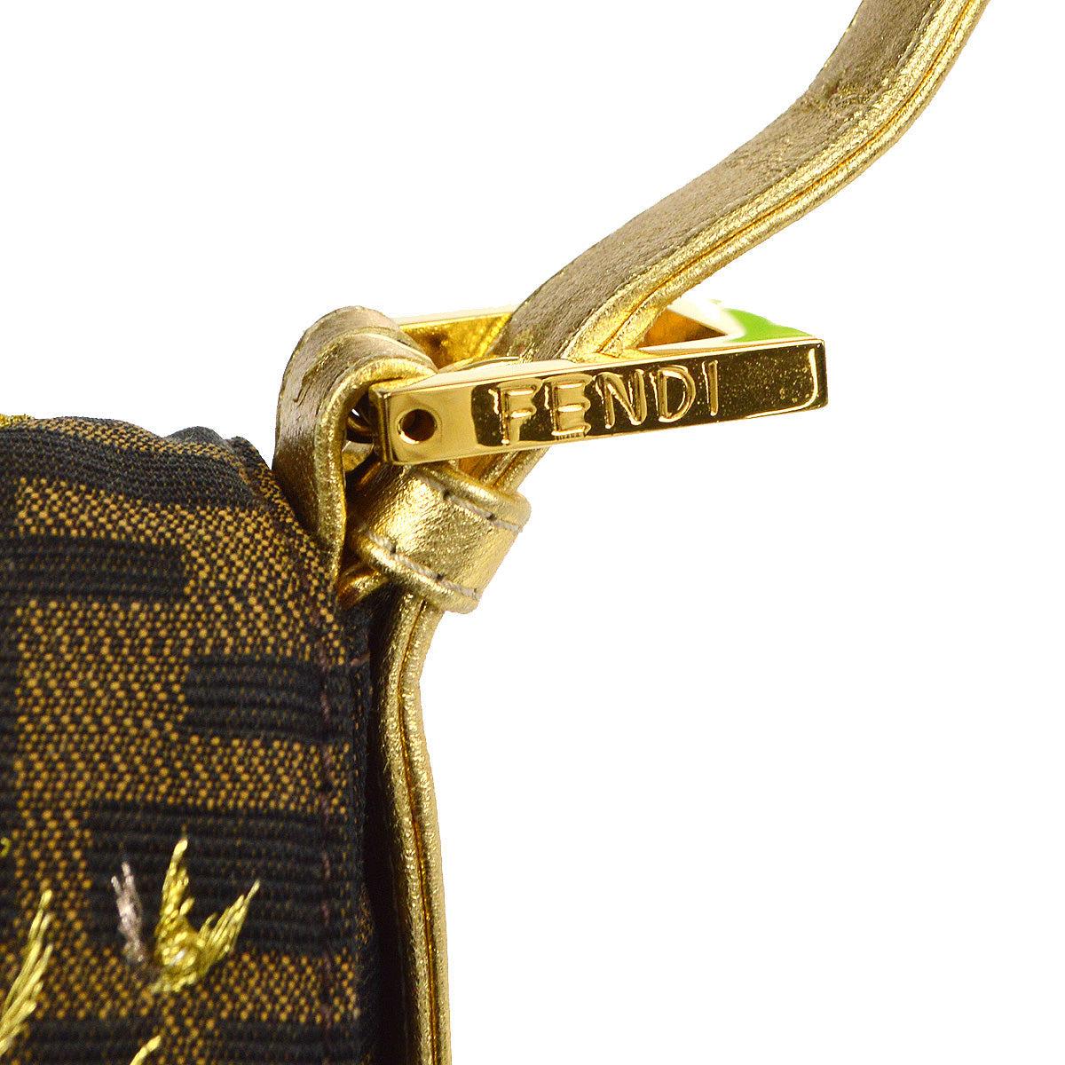Fendi Embroidered Zucca Baguette Handbag Brown Gold 97872 For Sale 2