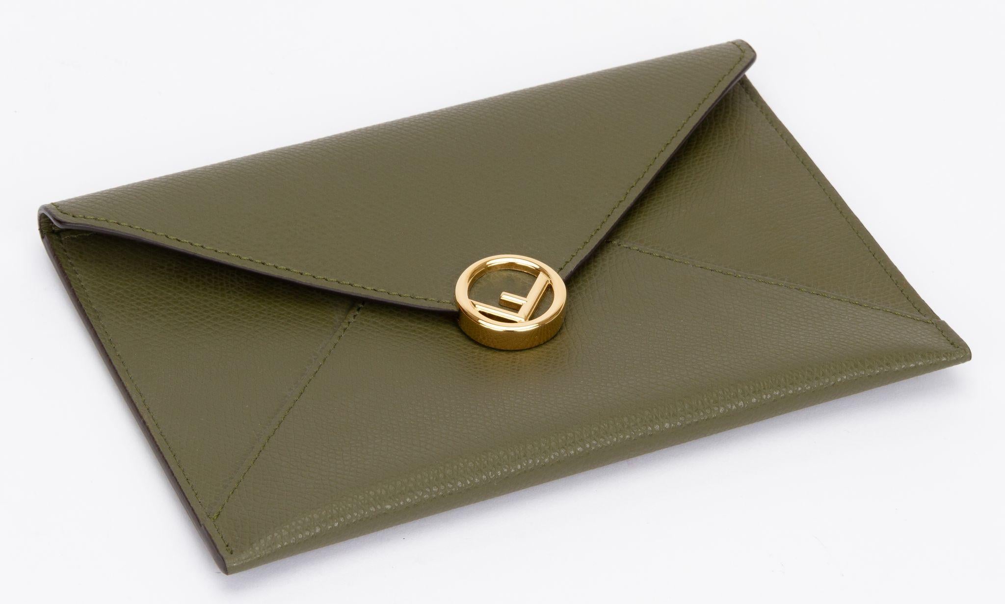 Brown Fendi Envelope Pouch Green Medium For Sale