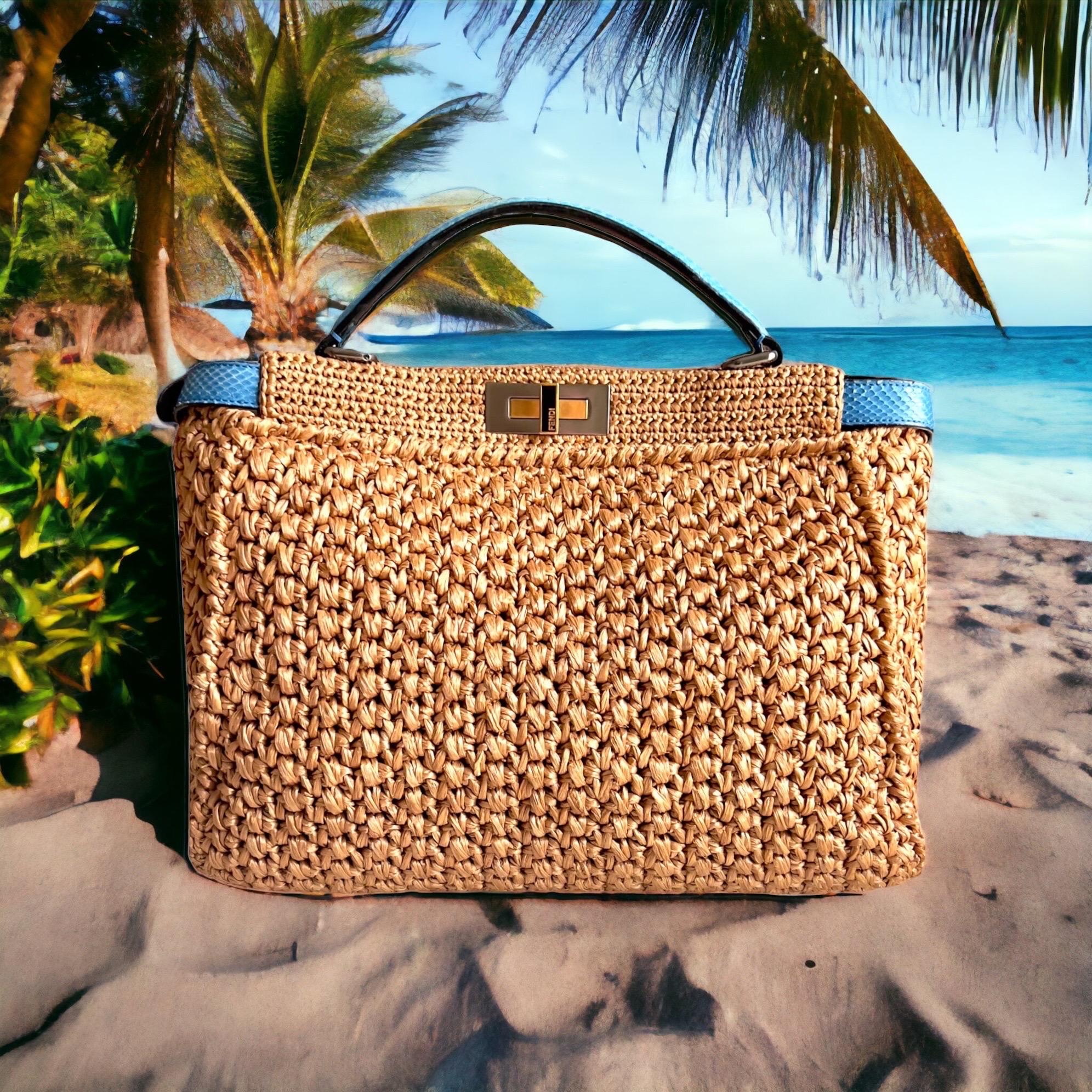 FENDI Exotic XL Woven Peekaboo Raffia Bag Tote with Shoulder Strap 10