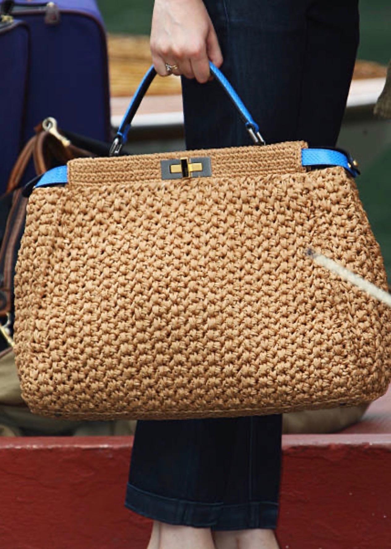 FENDI Exotic XL Woven Peekaboo Raffia Bag Tote with Shoulder Strap 13