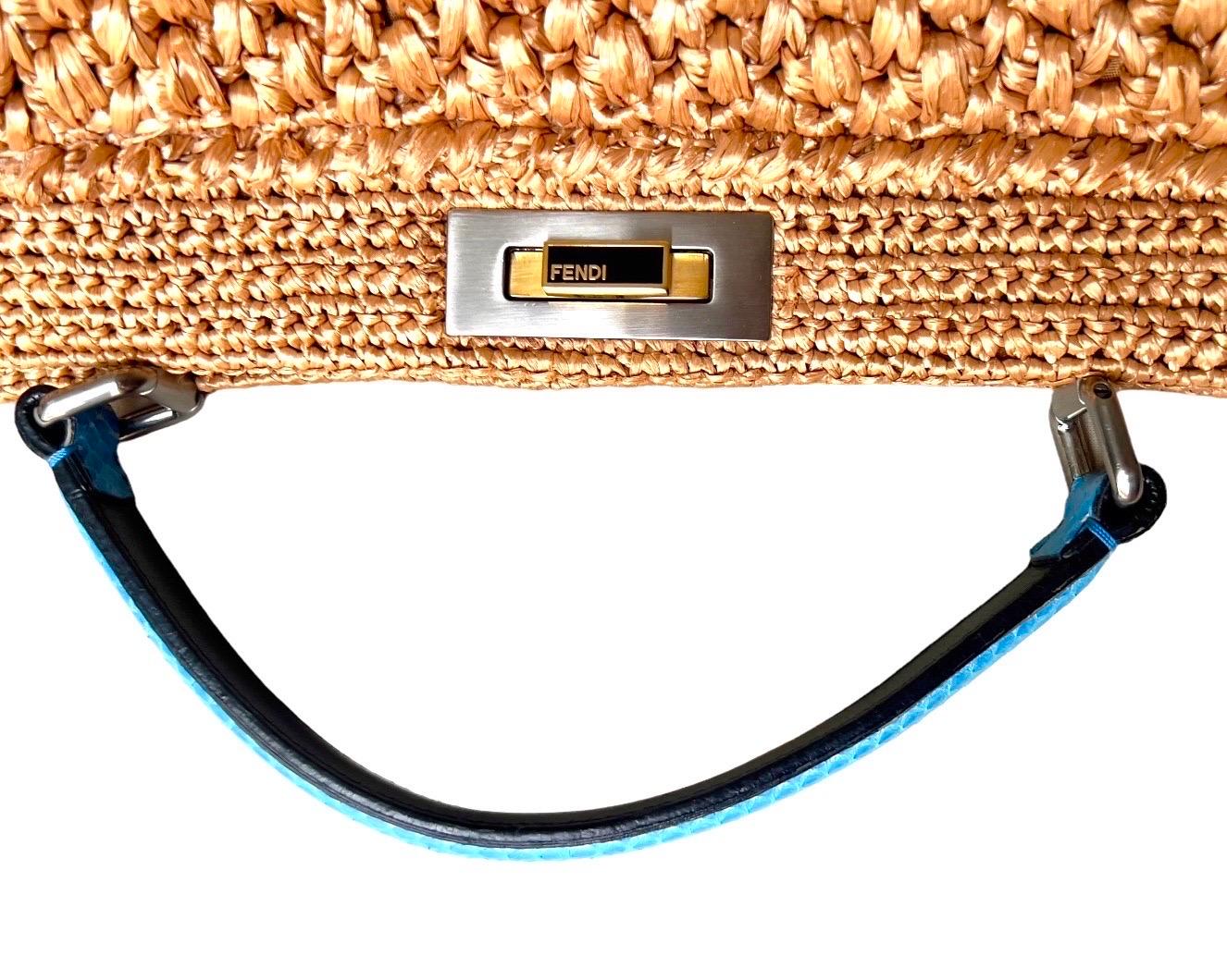 FENDI Exotic XL Woven Peekaboo Raffia Bag Tote with Shoulder Strap 3