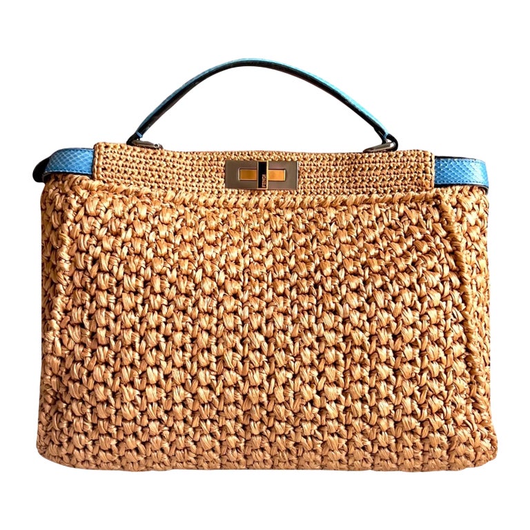 FENDI Exotic XL Gewebte Peekaboo Raffia Tasche mit Schulterriemen