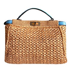 FENDI Exotic XL Woven Peekaboo Raffia Bag Tote with Shoulder Strap