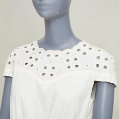 FENDI eyelet cutout scalloped yoke white cotton poplin midi dress IT40 S