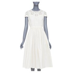 FENDI eyelet cutout scalloped yoke white cotton poplin midi dress IT40 S