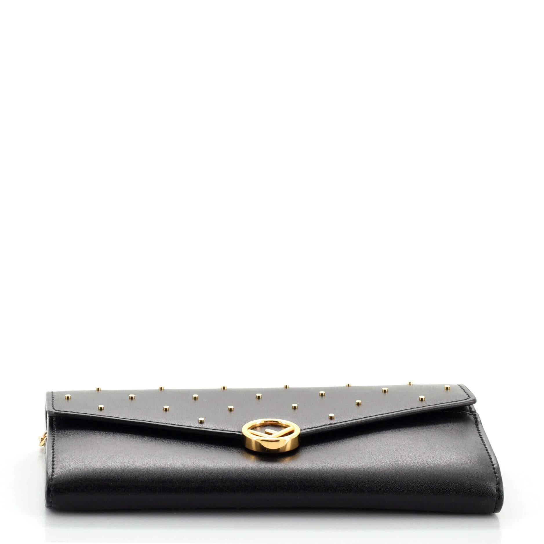 Black Fendi F is Fendi Continental Chain Wallet Studded Leather