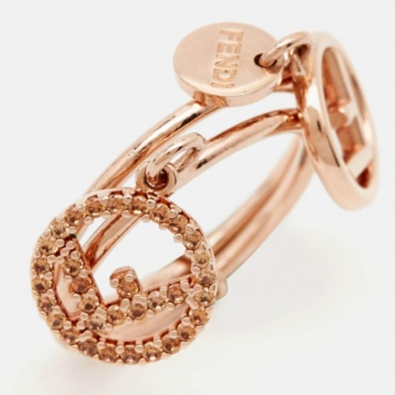 Donna Fendi F is Fendi Anello con doppio charme in oro rosa misura 49 in vendita