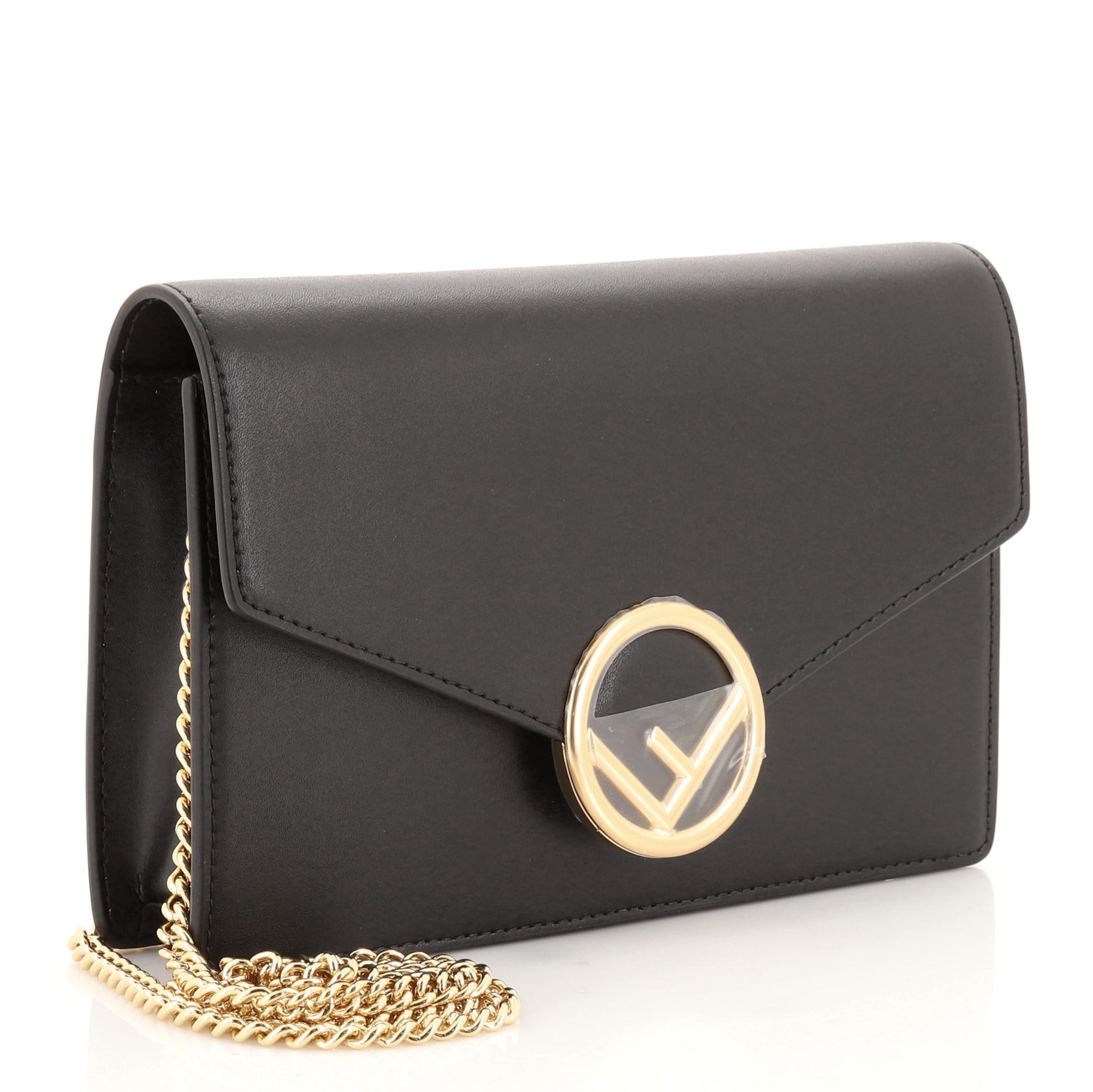 Black Fendi F is Fendi Envelope Wallet on Chain Leather