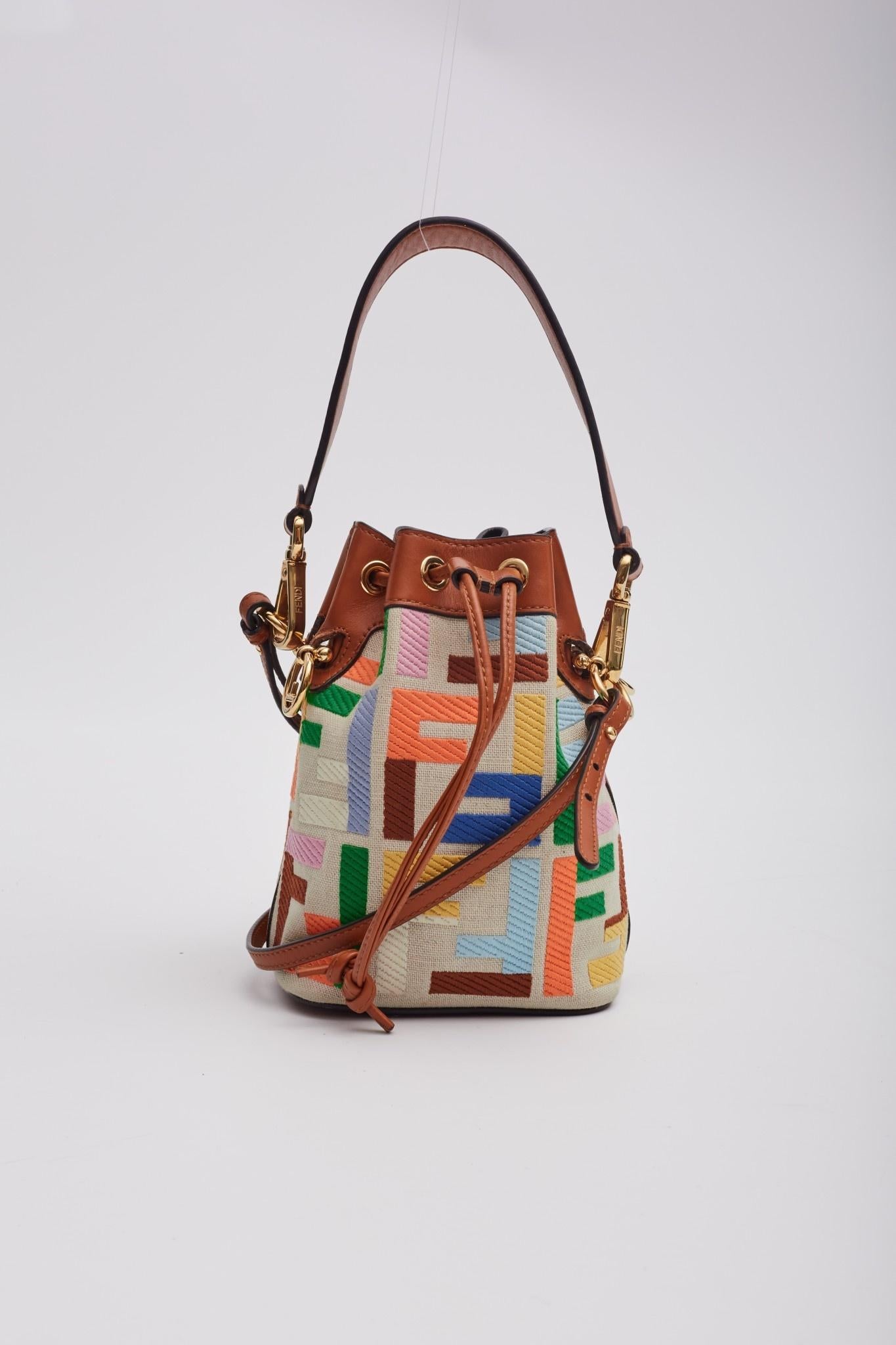 Fendi F Is Fendi Ff Multicolor Mon Tresor Bucket Bag Grezzo Mini In Good Condition In Montreal, Quebec