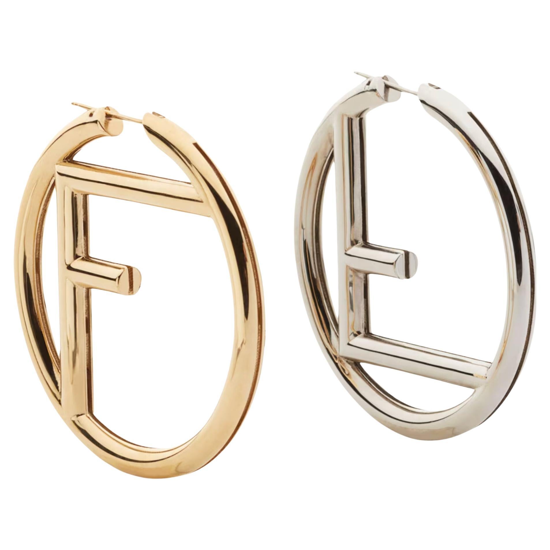 Fendi Gold Tone F Is Fendi Hoop Earrings