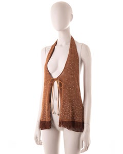 Fendi F/W 1999 brown embellished backless halter top