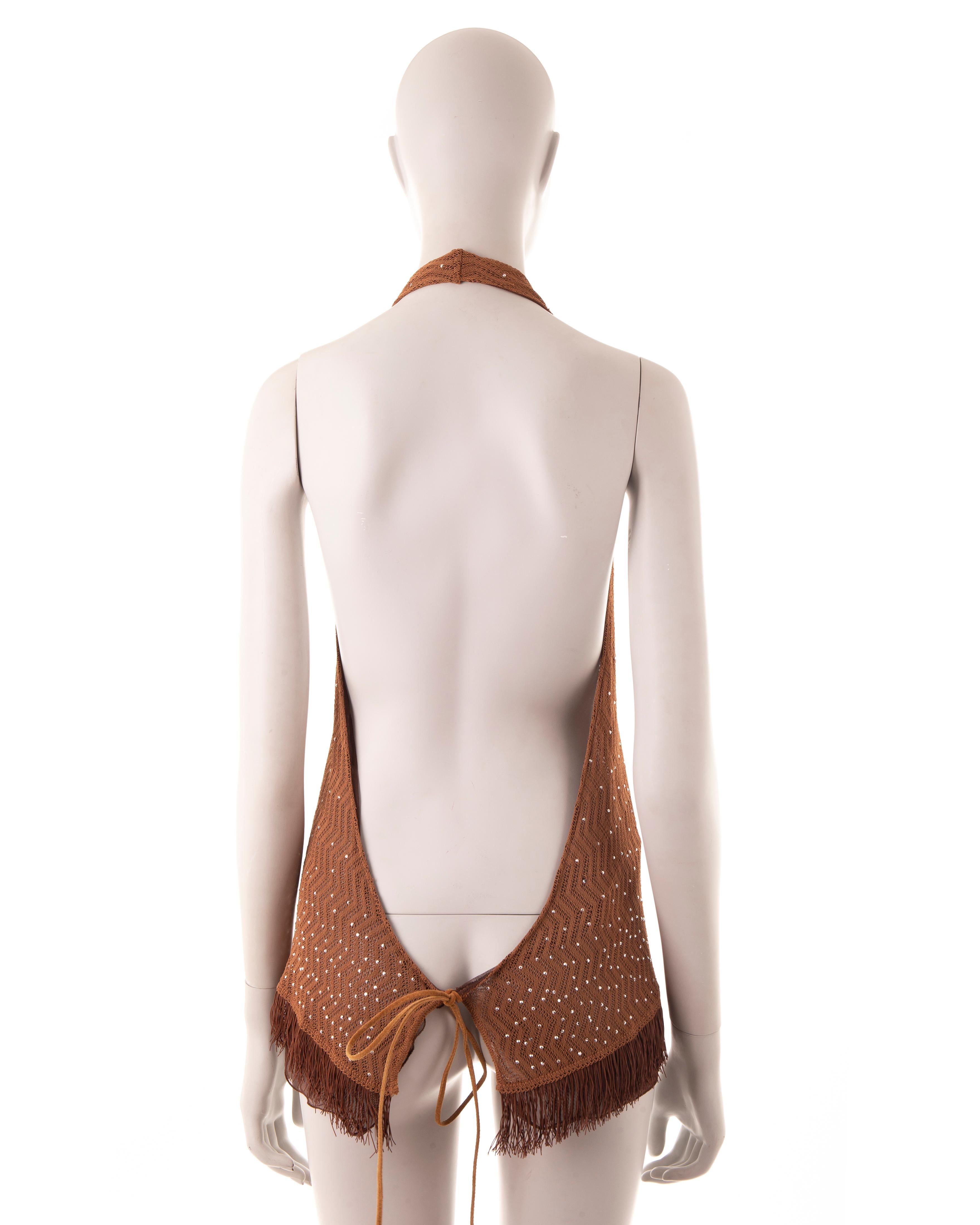 Beige Fendi F/W 1999 brown embellished backless halter top For Sale