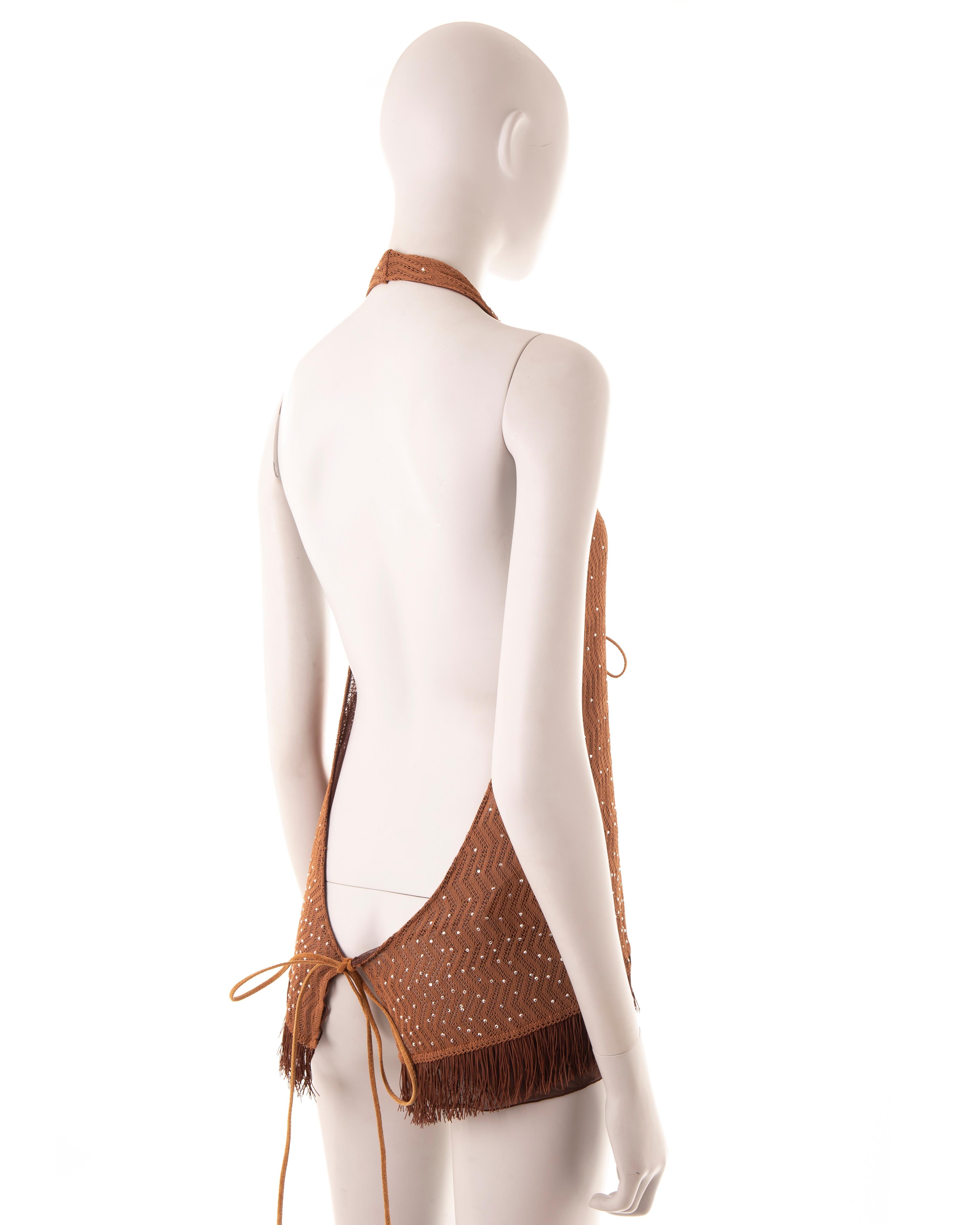 Fendi F/W 1999 brown embellished backless halter top In New Condition For Sale In Rome, IT