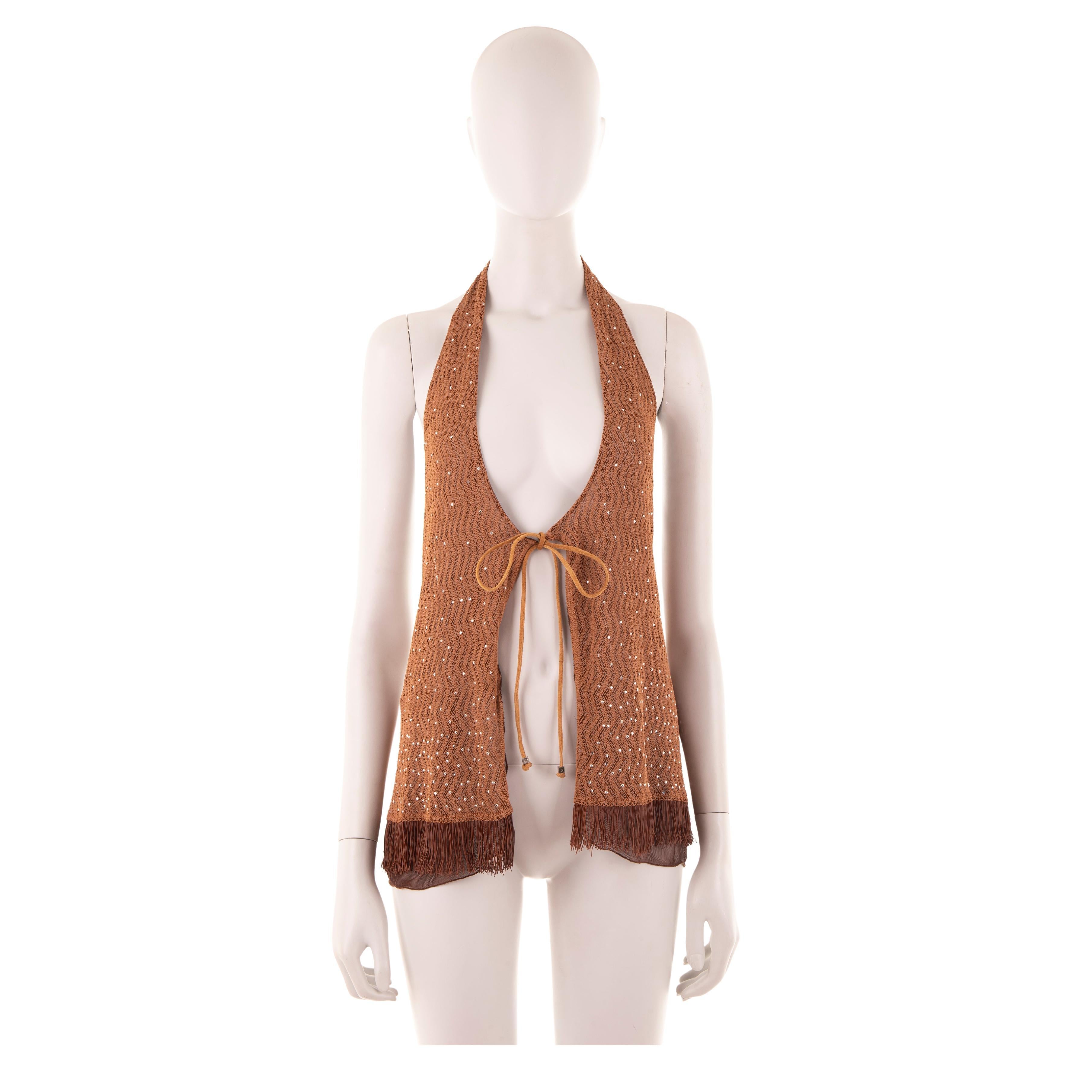 Fendi F/W 1999 brown embellished backless halter top For Sale