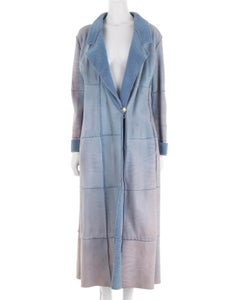 Vintage Fendi F/W 1999 powder blue distressed shearling maxi coat
