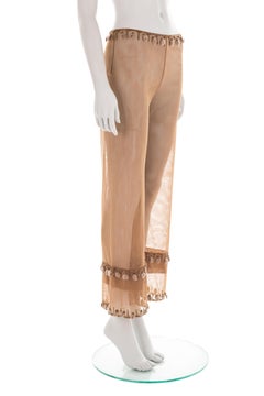 Fendi F/W 1999 tan embellished mesh trousers