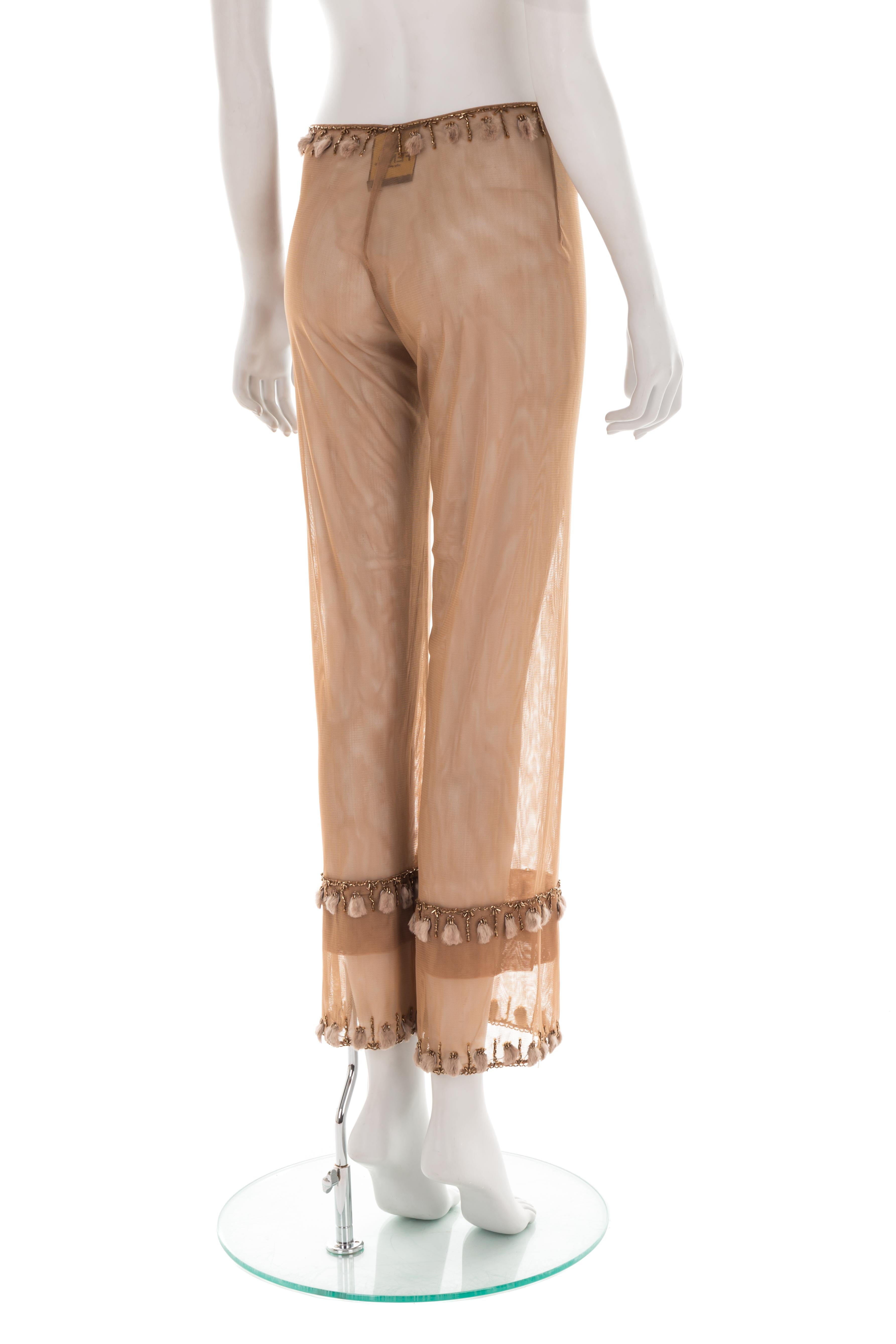 Fendi F/W 1999 tan embellished mesh trousers In Excellent Condition For Sale In Rome, IT