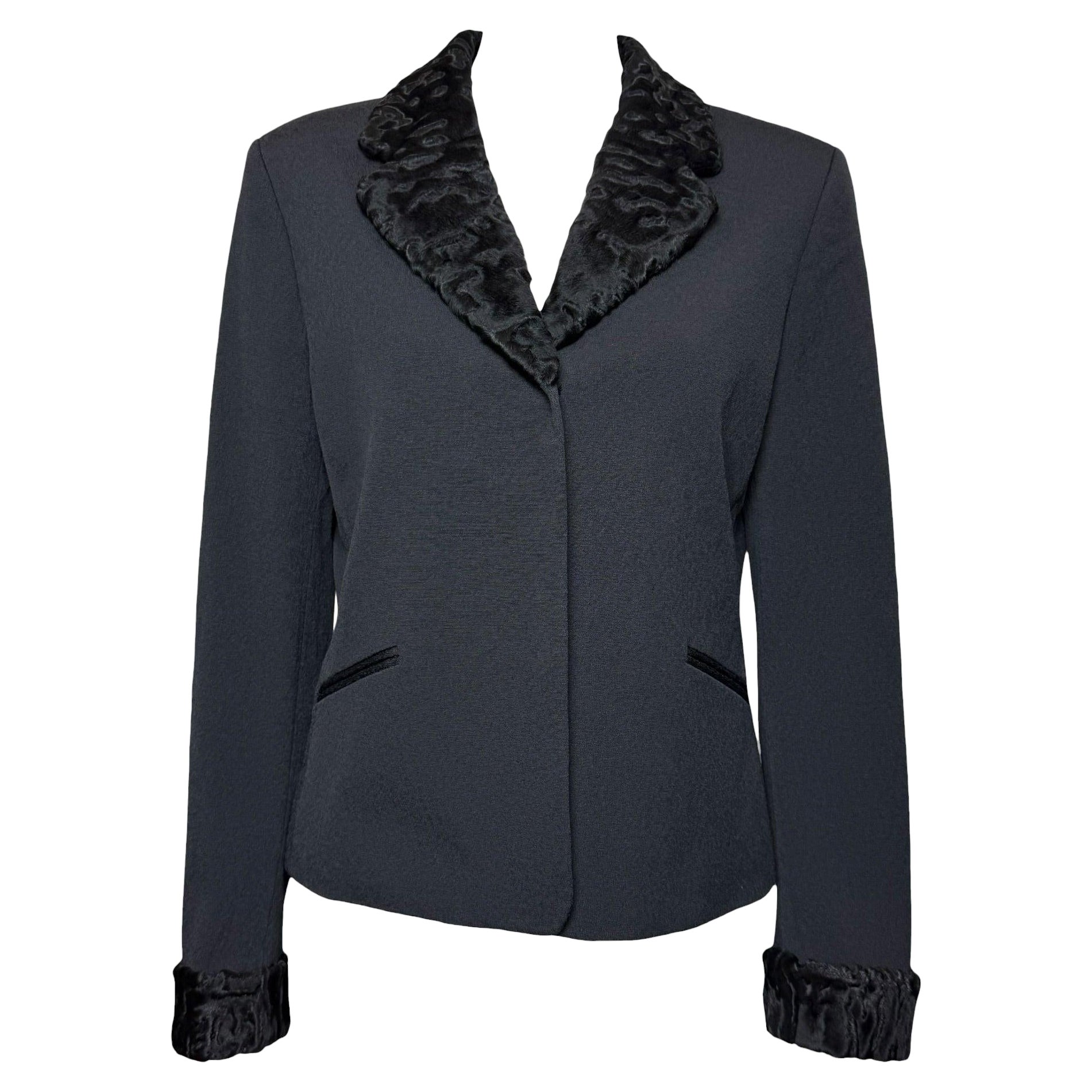 Fendi F/W 2001 Astrakhan Trimmed Silk Blazer