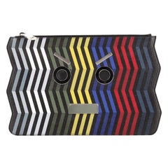 Fendi Faces Pouch Printed Leather Medium
