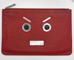 Fendi Faces red leather clutch bag, Angry face, No Words