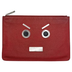 Fendi Faces red leather clutch bag, Angry face, No Words