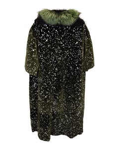 Fendi Fall 2014 Runway Speckled Fur-Trimmed Coat in Green Leather