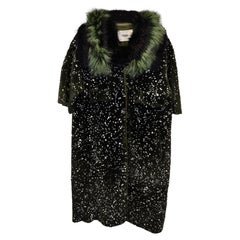 Fendi Fall 2014 Runway Speckled Fur-Trimmed Coat in Green Leather