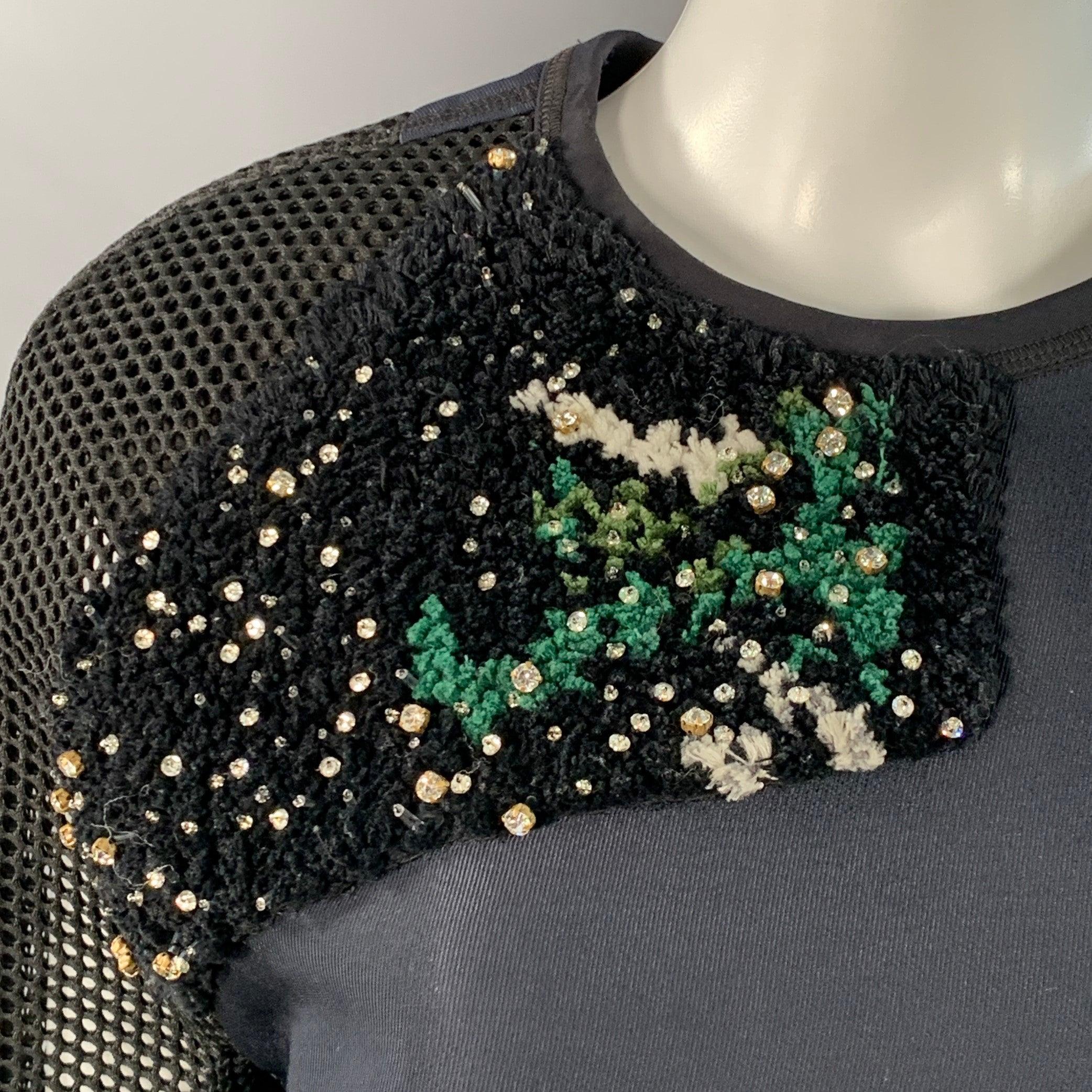 FENDI Otoño 2014 Talla 6 Azul Marino Verde Mezcla de Poliamida Top Casual con Cremallera en la Espalda Negro en venta