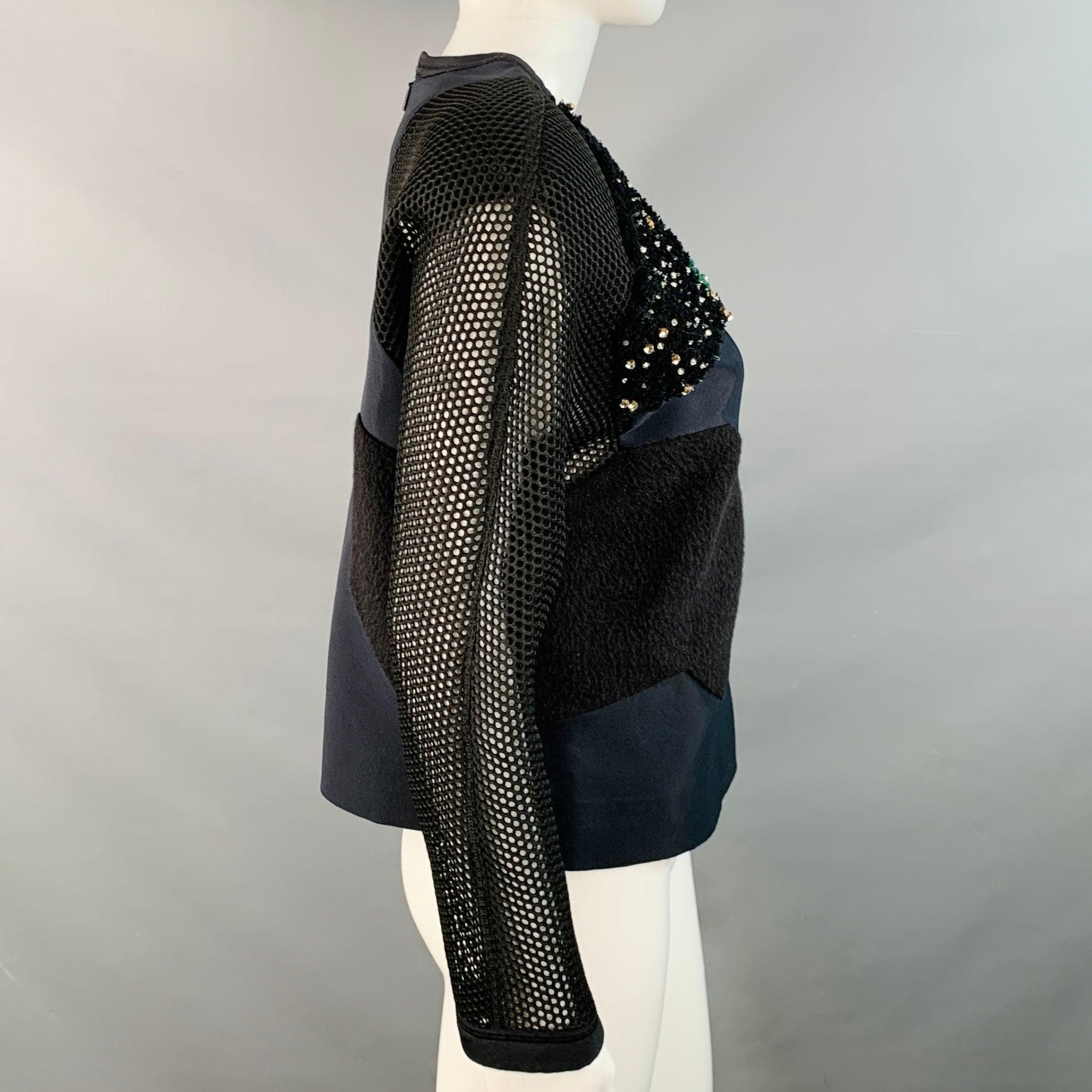 FENDI Otoño 2014 Talla 6 Azul Marino Verde Mezcla de Poliamida Top Casual con Cremallera en la Espalda en venta 1