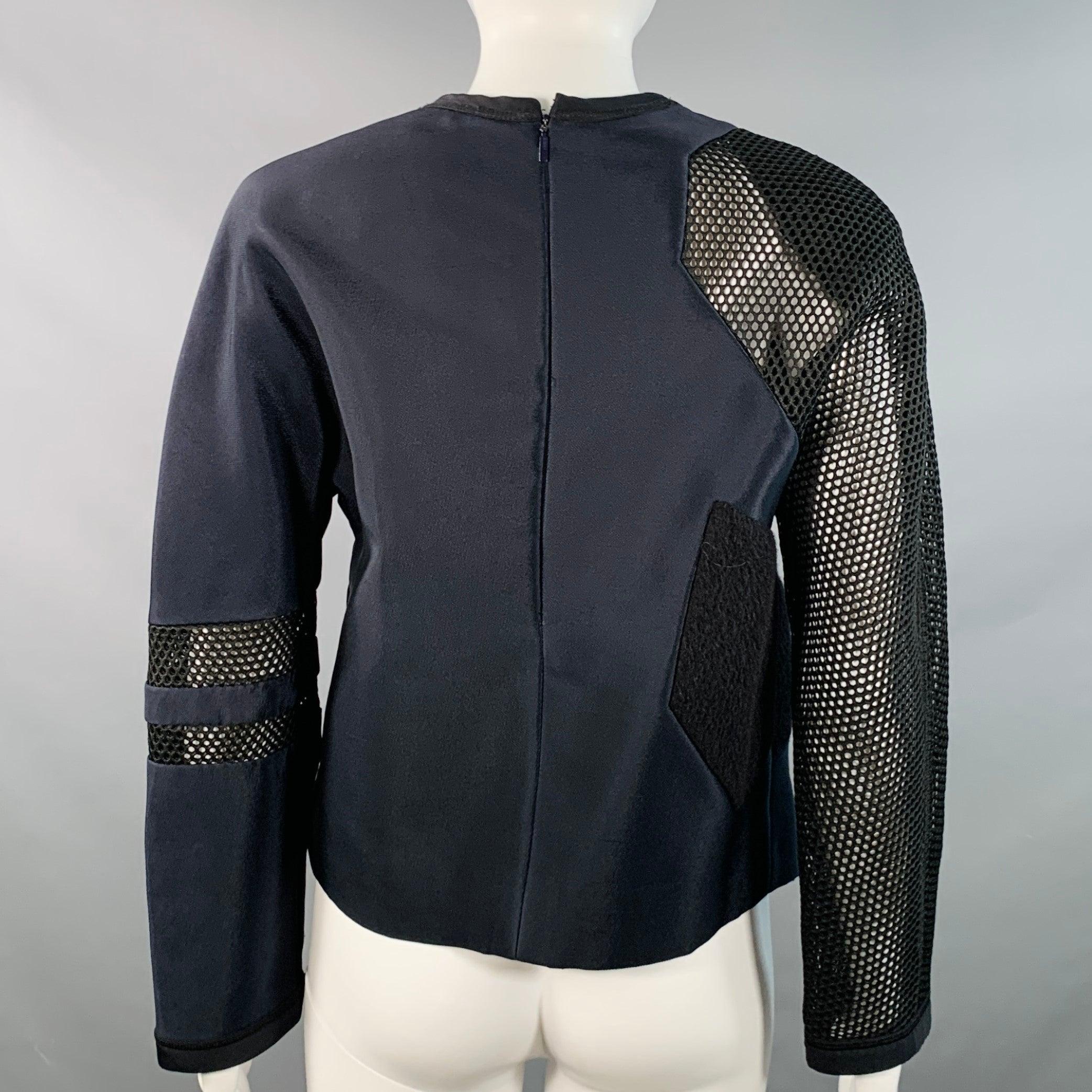 FENDI Otoño 2014 Talla 6 Azul Marino Verde Mezcla de Poliamida Top Casual con Cremallera en la Espalda en venta 2