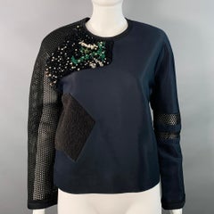 FENDI Herbst 2014 Größe 6 Navy Grün Polyamidmischung Patchwork Back Zip Casual Top