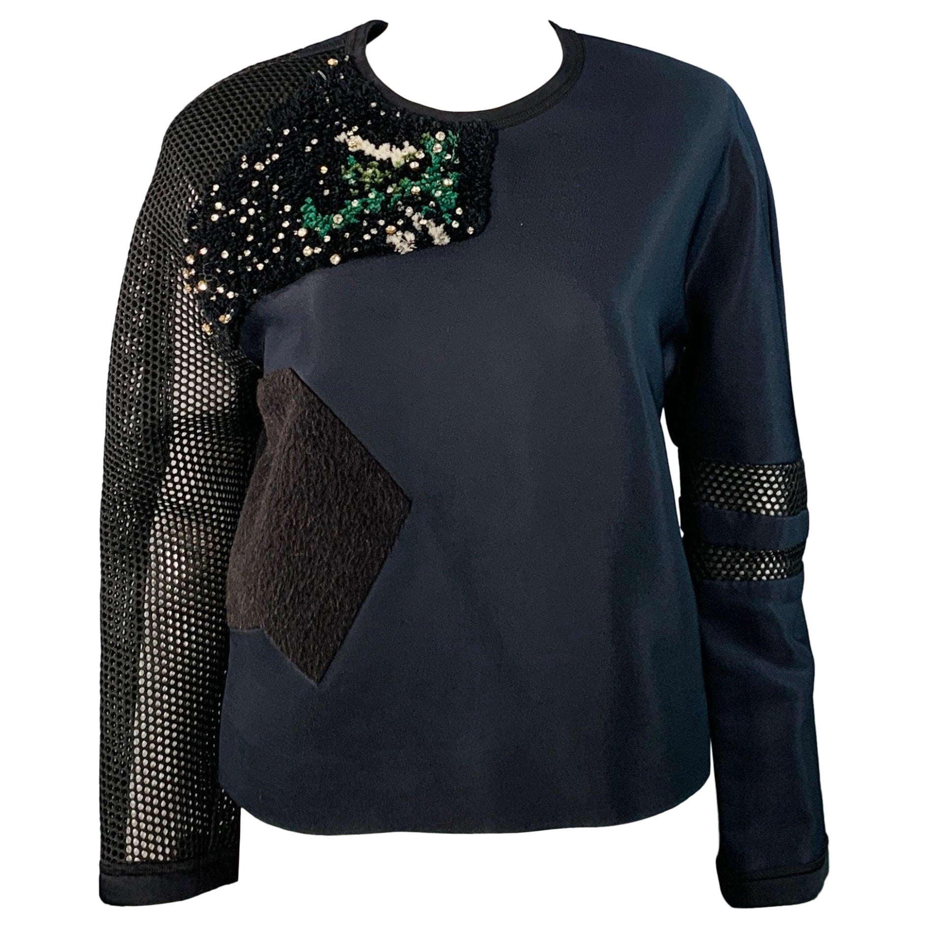 FENDI Otoño 2014 Talla 6 Azul Marino Verde Mezcla de Poliamida Top Casual con Cremallera en la Espalda en venta
