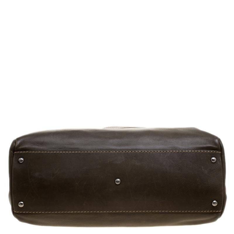 Fendi Fatigue Green Selleria Leather Large Peekaboo Top Handle Bag 1