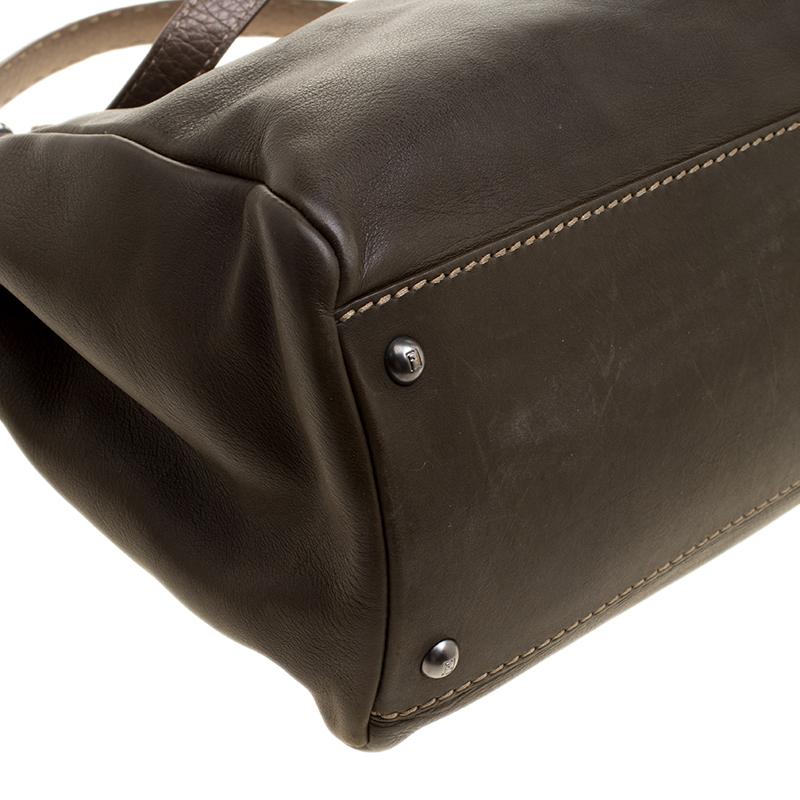 Women's Fendi Fatigue Green Selleria Leather Large Peekaboo Top Handle Bag