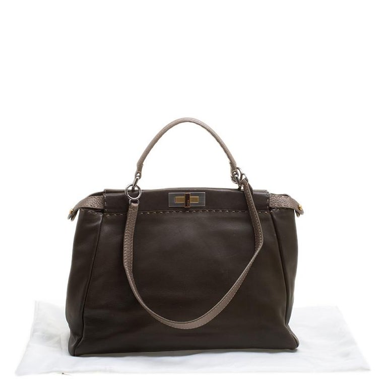 Fendi Fatigue Green Selleria Leather Large Peekaboo Top Handle Bag For ...