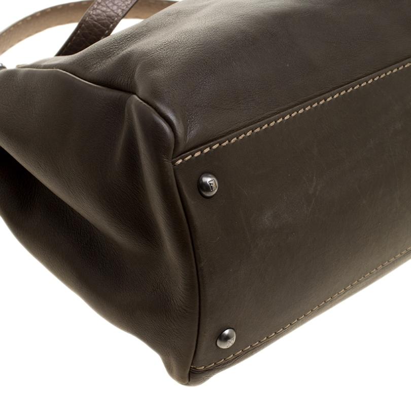 Fendi Fatigue Green Selleria Leather Large Peekaboo Top Handle Bag 4