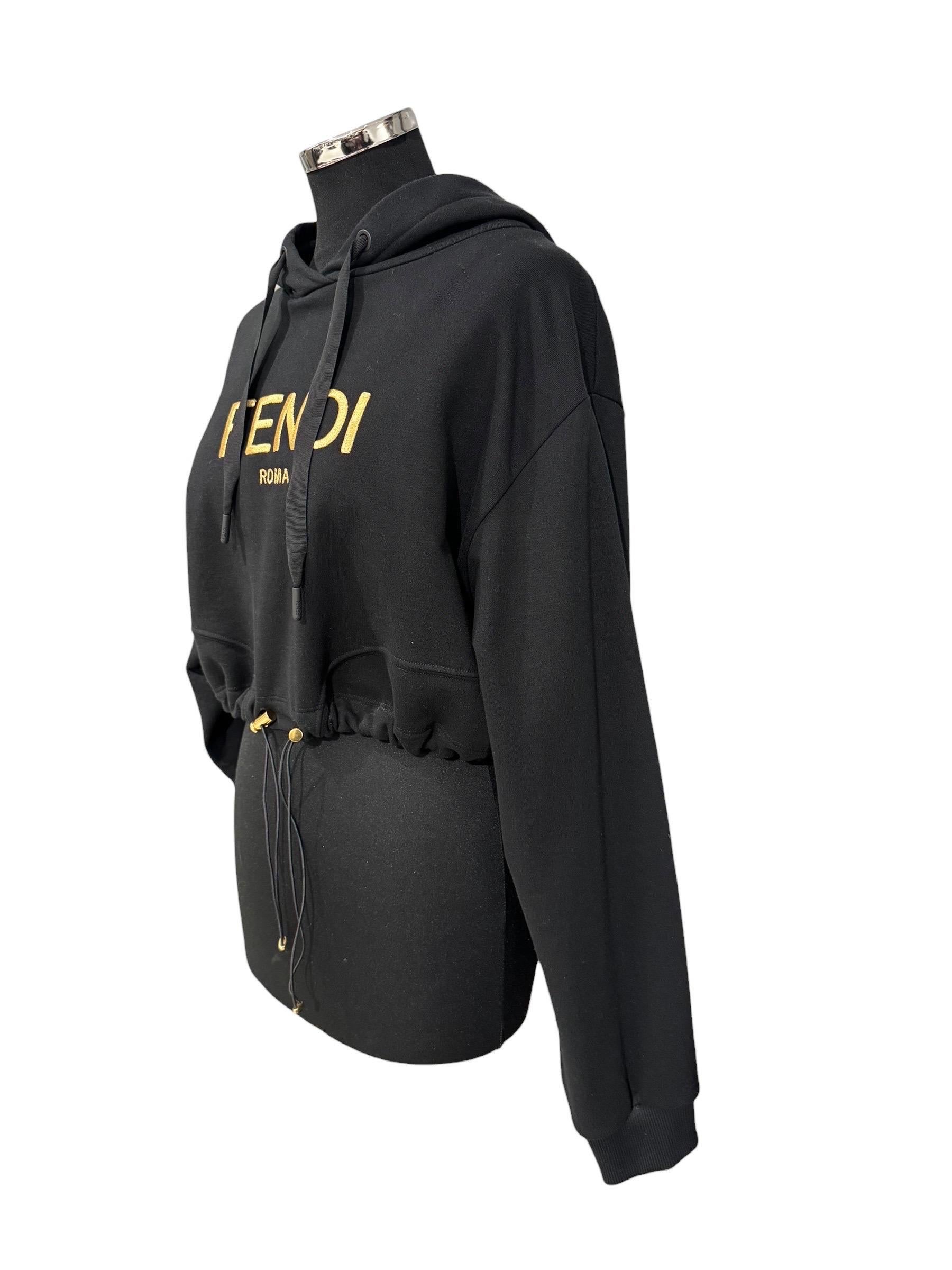 Fendi Felpa Cropped Hoodie Nera In Excellent Condition In Torre Del Greco, IT