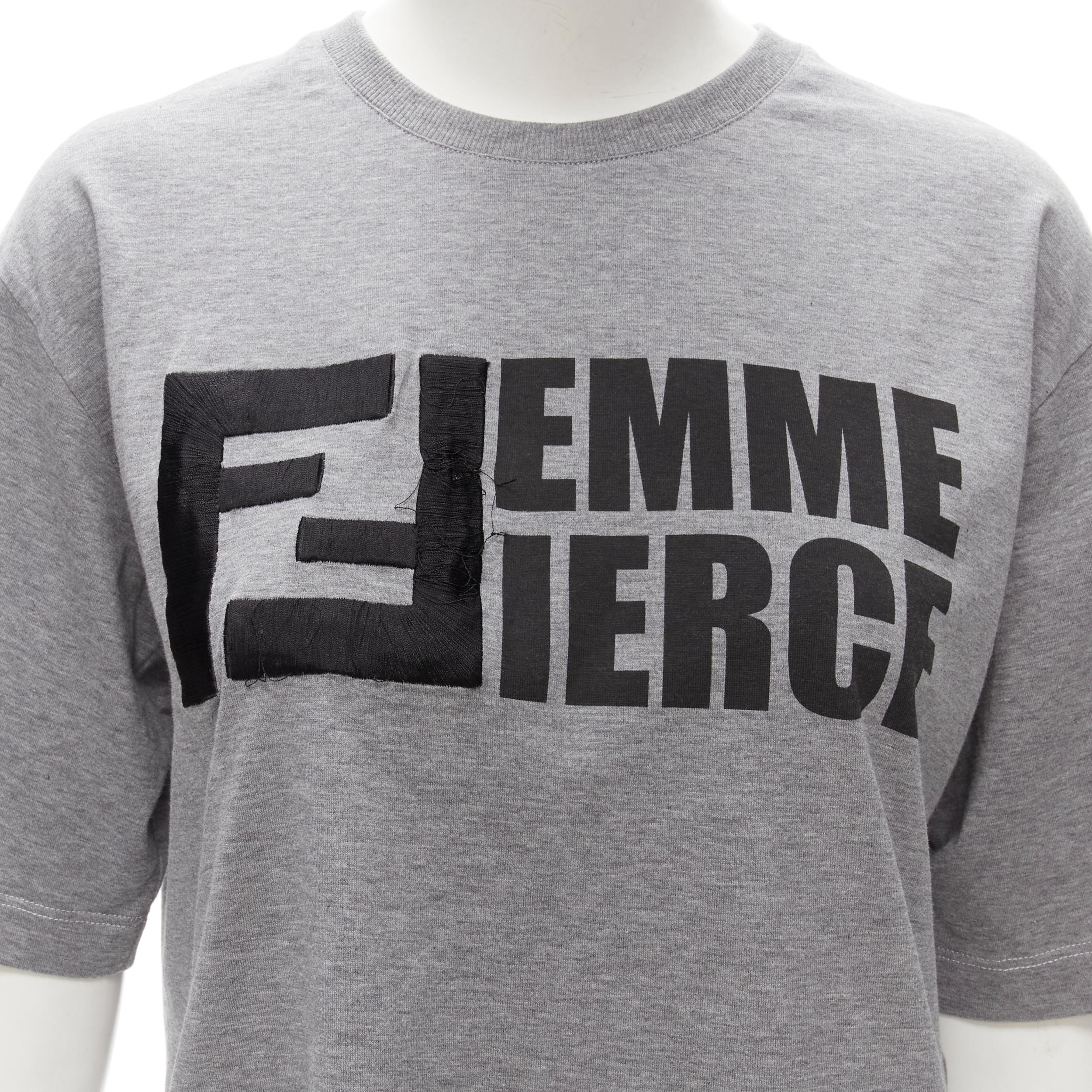 FENDI Femme Fierce embroidery FF logo grey cropped cotton tshirt M
Brand: Fendi
Collection: Femme Fierce 
Material: Cotton
Color: Grey
Pattern: Logomania
Extra Detail: Cropped top.
Made in: Italy

CONDITION:
Condition: Good, this item was pre-owned