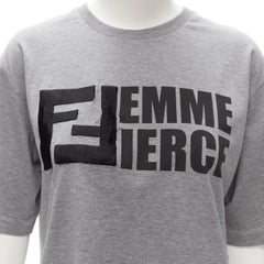 FENDI Femme Fierce embroidery FF logo grey cropped cotton tshirt