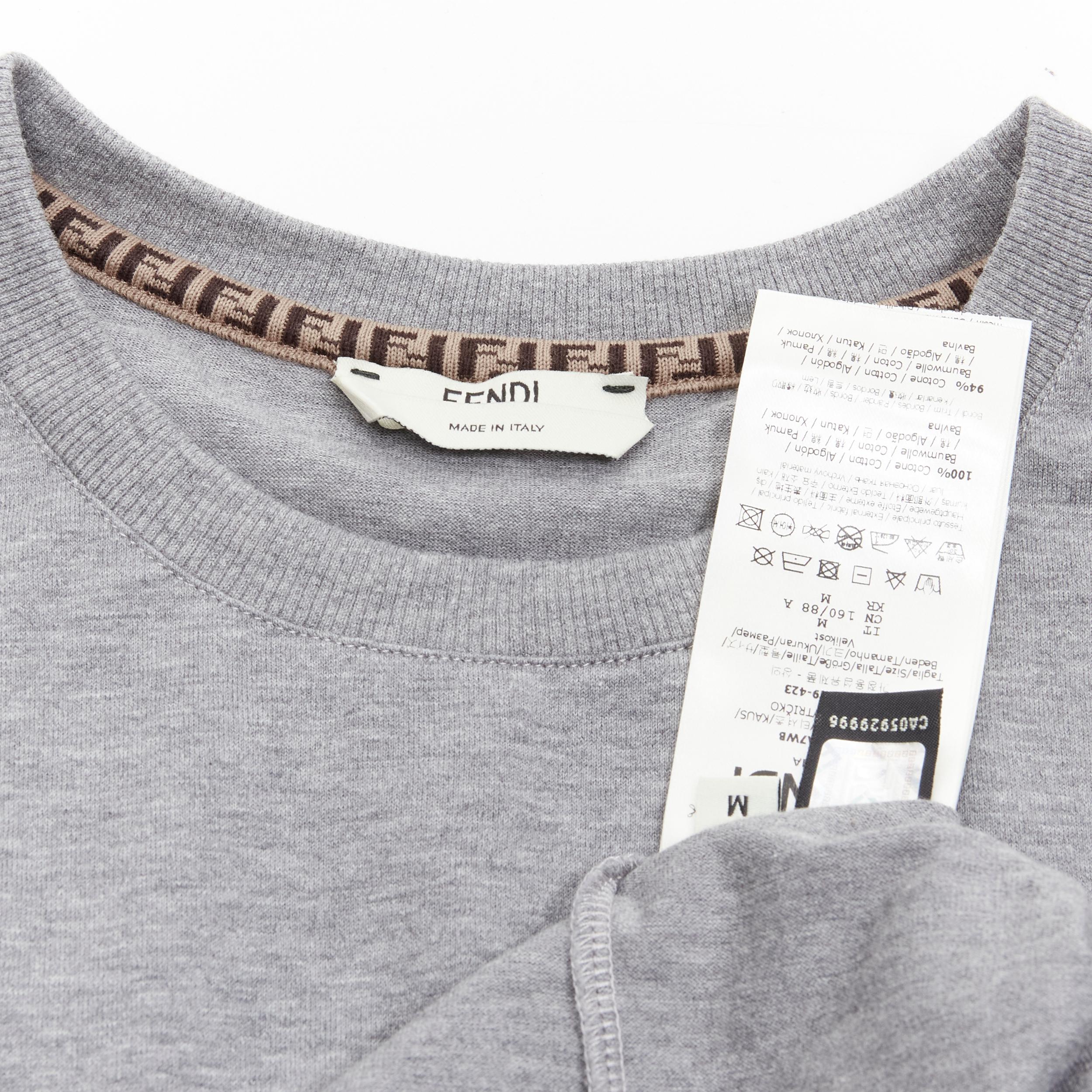 Women's FENDI Femme Fierce embroidery FF logo grey cropped cotton tshirt  For Sale