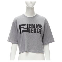 FENDI Femme Fierce embroidery FF logo grey cropped cotton tshirt 