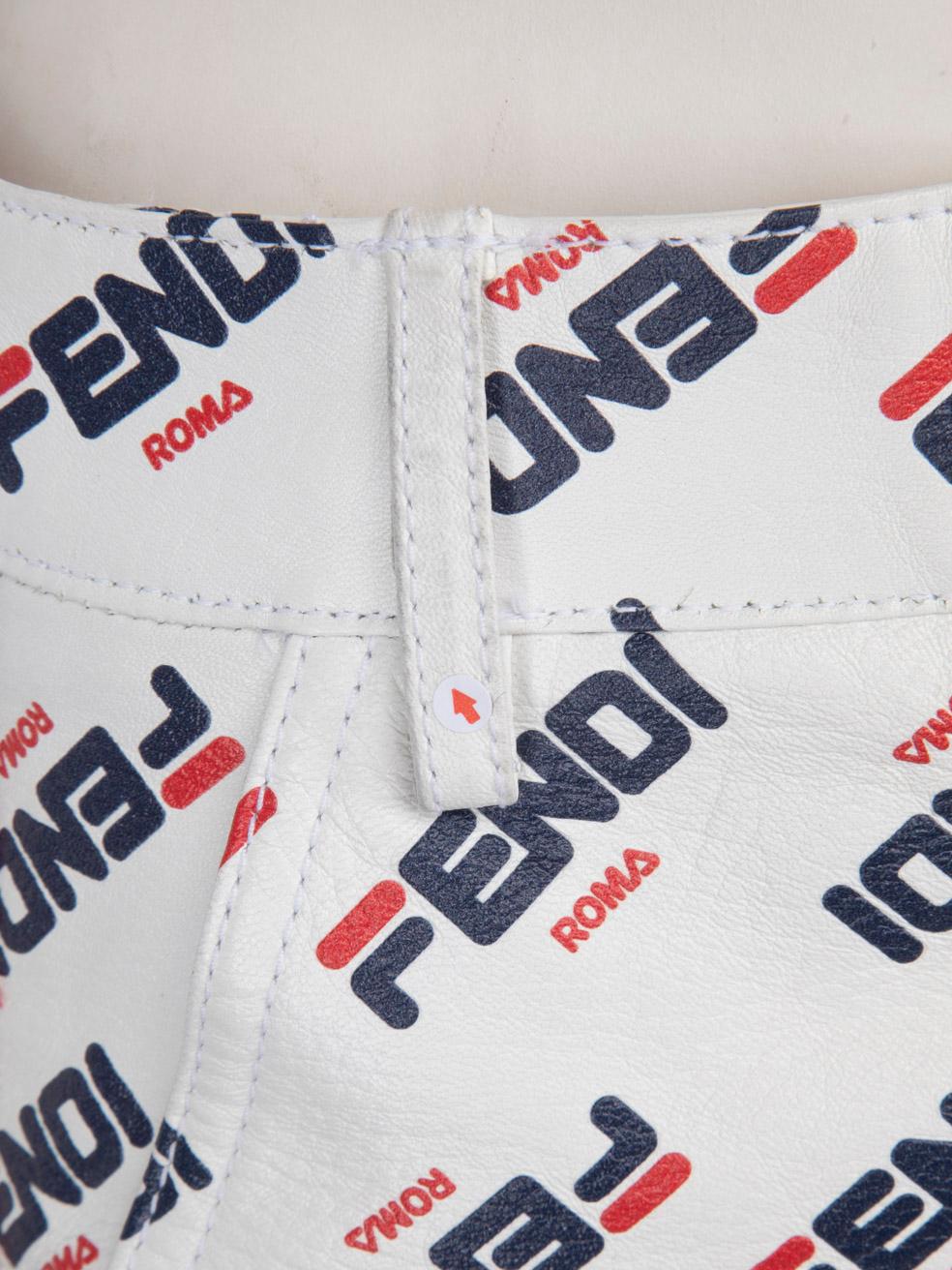 Women's Fendi Fendi x Fila White Leather Logo Print Skirt Size S