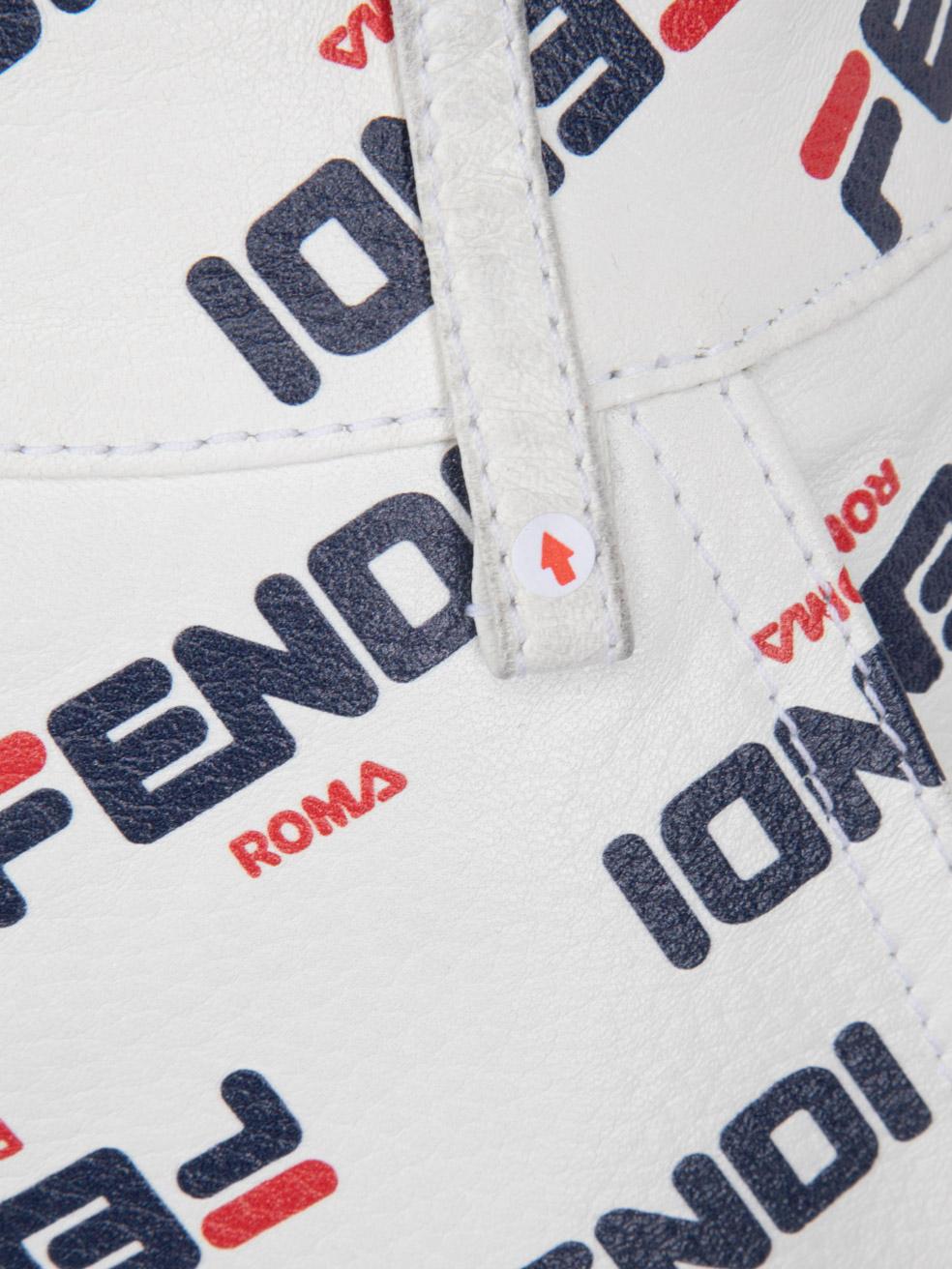 Fendi Fendi x Fila White Leather Logo Print Skirt Size S 1