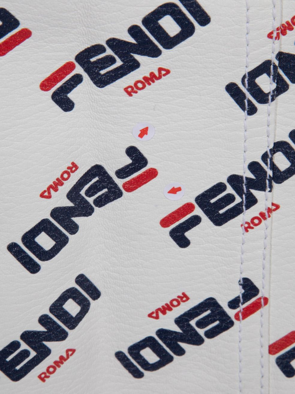 Fendi Fendi x Fila White Leather Logo Print Skirt Size S 3