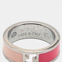 Fendi Fendista Bicolor Enamel Silver Tone Ring Size 51