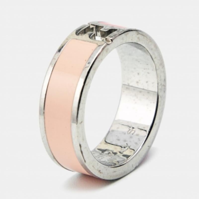 De las mujeres Fendi Fendista Esmalte Bicolor Anillo Tono Plata Talla 51 en venta